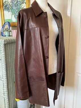 Men's Brown Leather Coat Jacket NWT